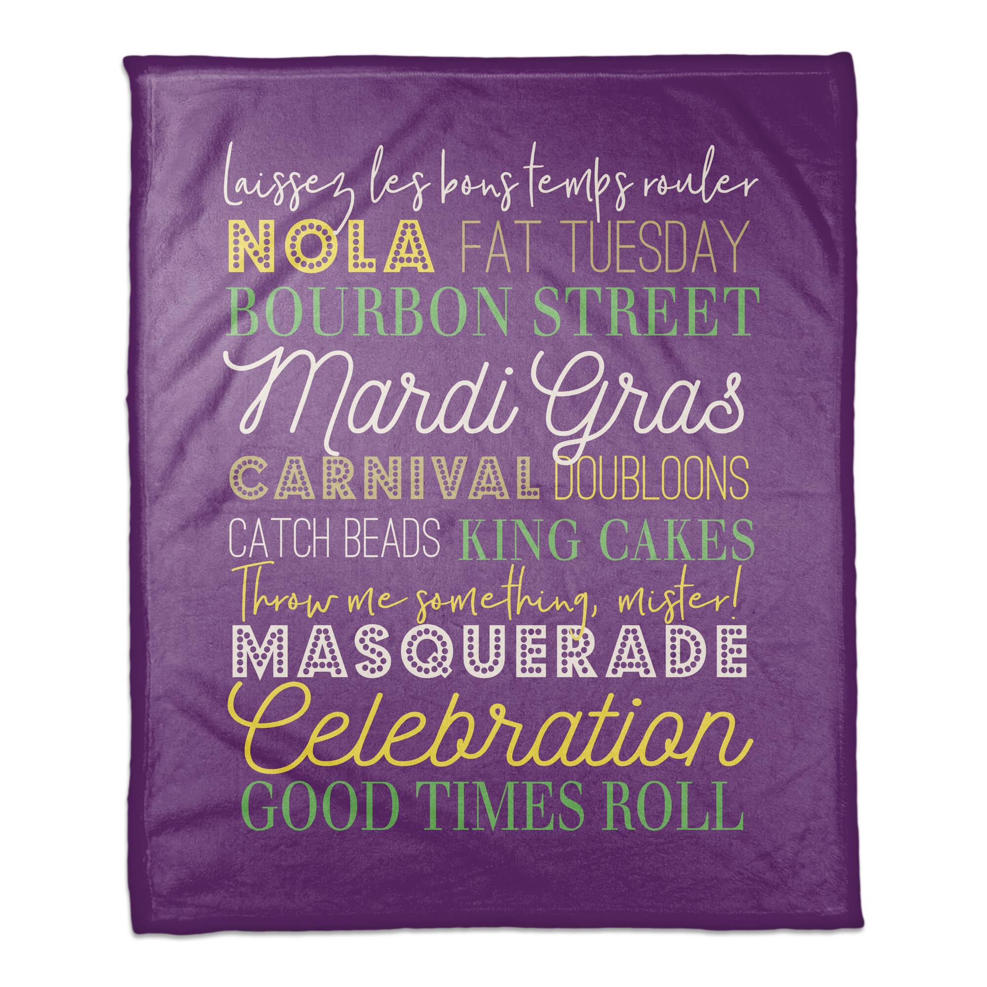 Mardi Gras Words Fleece Throw